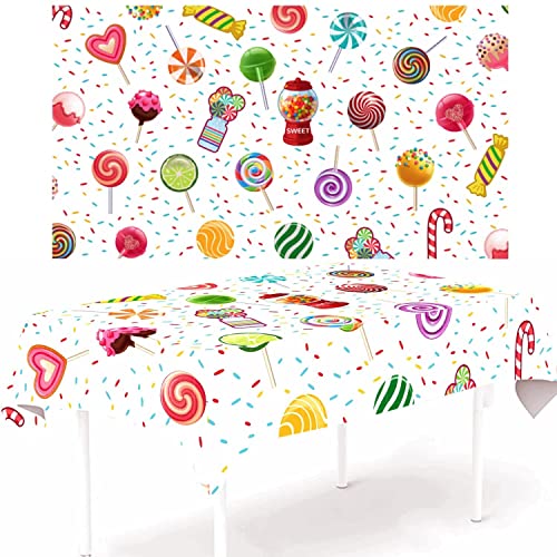 1pc Oxford Cloth Candy Party Tablecover CandyLand Party Tablecloth Lollipop Party Table Decorations for Girls Kids Birthday Baby Shower 1st Birthday Home Classroom Events Sweet Shop Party Supplies