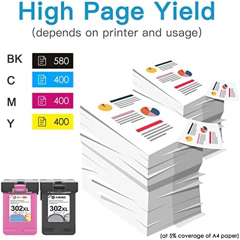 302 XL Ink Cartridges Black and Colour, 2-Pack, 302 Ink Cartridges Combo Pack Remanufactured for HP 302XL for HP Envy 4527 4520 4524 DeskJet 1110 2130 3630 OfficeJet 3830 3831 4650 5230 Printer