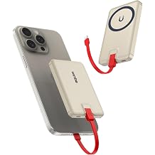 Mini Portable Charger for iPhone, Upgraded 5000mAh Magnetic Power Bank with Bulit-in Cable, Slim Battery Pack Backup Charger Compatible with iPhone 14/14 Pro Max/13/13 Pro/12 Pro/11/XS/XR/X/8/7/6