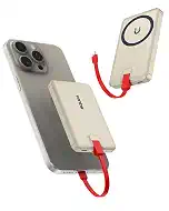 Mini Portable Charger for iPhone, Upgraded 5000mAh Magnetic Power Bank with Bulit-in Cable, Slim Battery Pack Backup Charger Compatible with iPhone 14/14 Pro Max/13/13 Pro/12 Pro/11/XS/XR/X/8/7/6