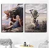  VGSD® Daenerys Stormborn Madre De Dragones Juego De Tronos Pintura De Póster sobre Lienzo Dormitorio Arte De La Pared Imágenes Decoración para El Hogar -40X60Cm X2Pcs