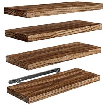 Foto di Pipishell Mensola da Muro, Mensola da Parete da 40 cm, mensole cucina in legno di Paulownia, mensole in legno set di 4 per bagno, camera da letto, ufficio, soggiorno, cucina, ecc. (marrone)