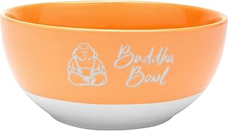 Bowl with Buddha Motif | Stoneware Bowl Coloured Glazed with Garvur and Saying 60 cl Orange | Breakfast, Cereal Bowl, Birthday Gift | 48957