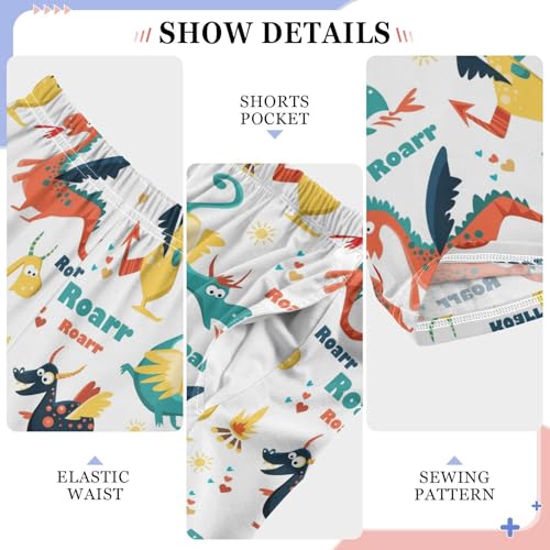 Flying Dinosaur Roar Boys Long Pants Soft Trousers Elastic Waist Kids Lounge Bottoms with Pockets S-XL4