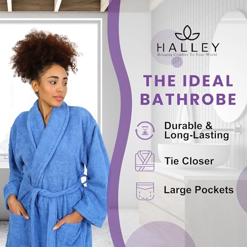 Image of HALLEY Luxury Bathrobe for Women & Men, Shawl Collar Spa Bath Robes Terry Cotton Ultra Soft Shower Robe with Pockets
