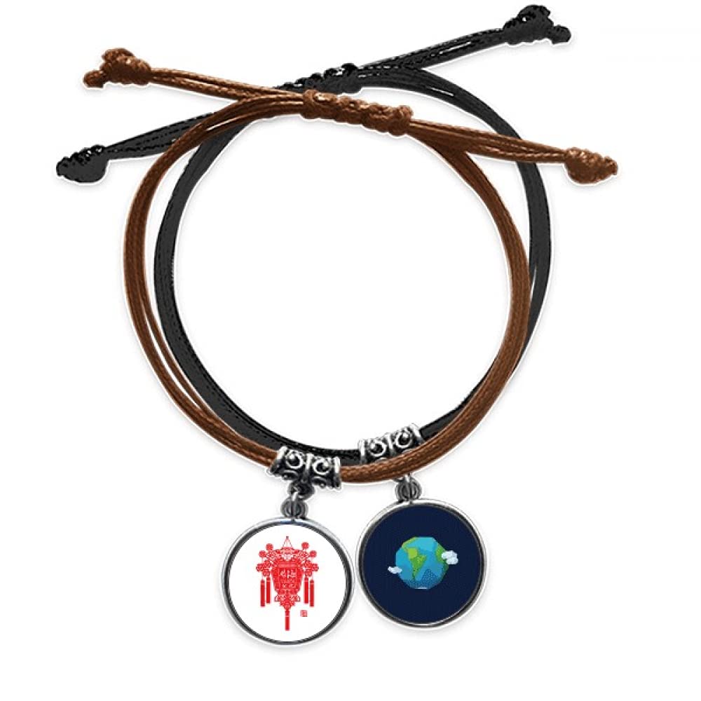 Pulsera de cuerda linterna china roja de cuero contra la mala suerte 3