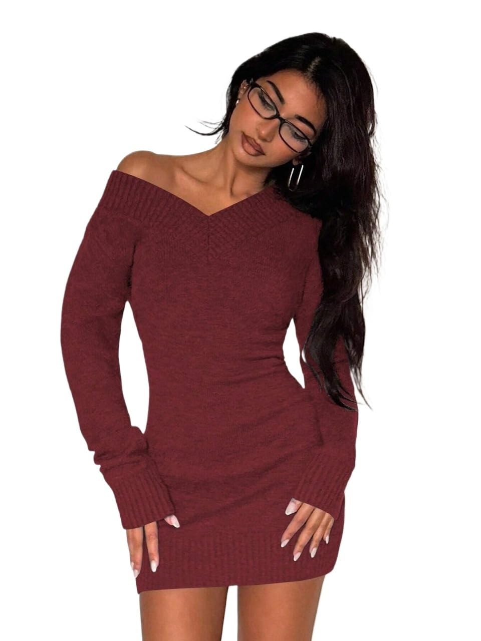 Womens Sweater Dresses V-Neck Knit Womens Sweater Dress Autumn Winter
