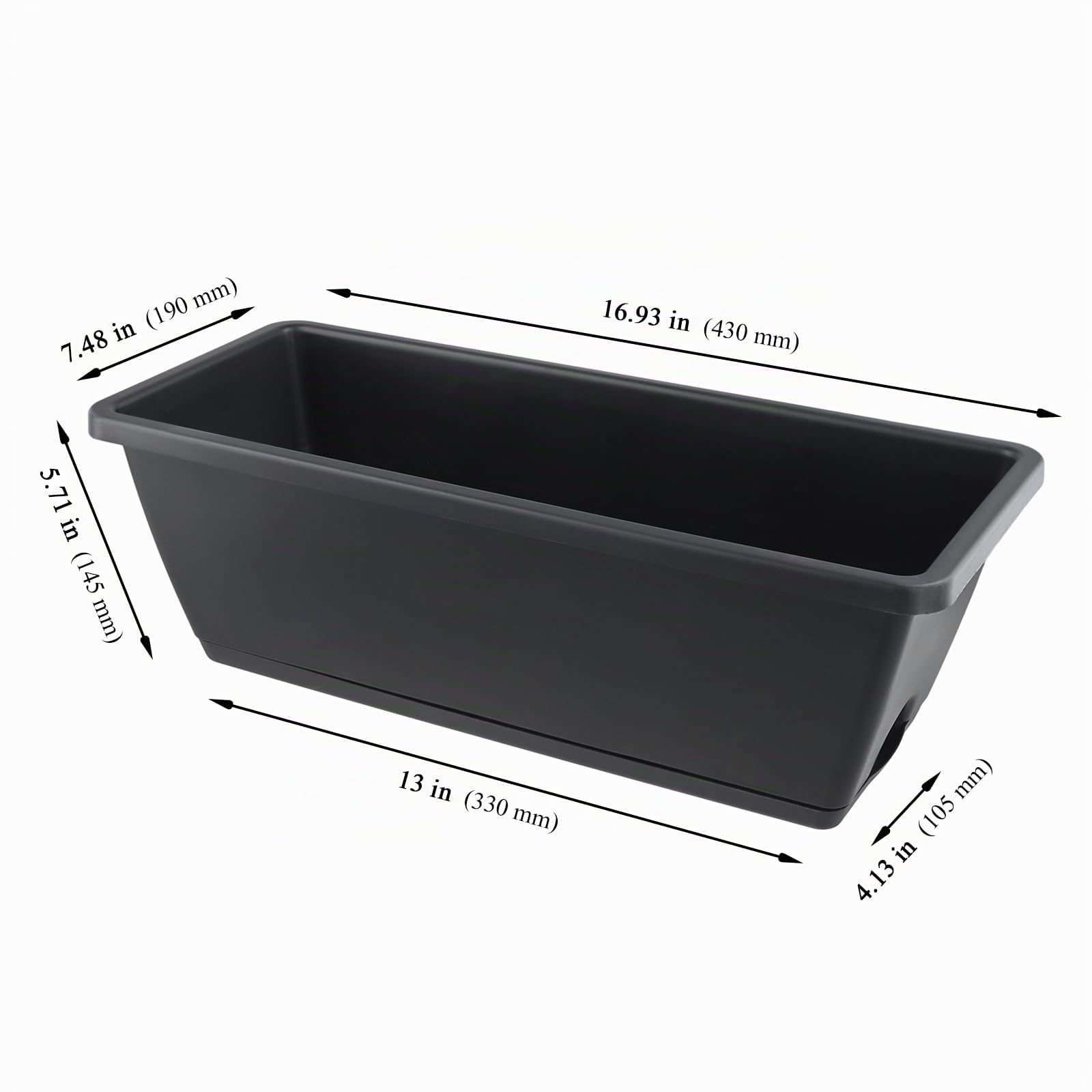 MUKSEUT Lot de 8 jardinières rectangulaires en résine avec Trous de Drainage et Plateaux pour Rebord de fenêtre, terrasse, Jardin, décoration d'intérieur, Porche, Cour Noir 43,2 cm