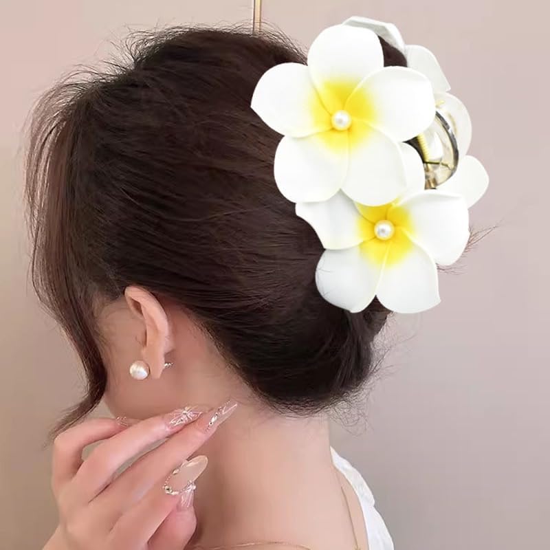 Pinza para cabello Egg Flower 2024, clip grande con diseño floral hawaiano para cabello grueso para mujer miniatura 7