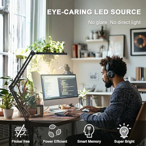 led desk lamp for home office clamp-on with 5 light modes amp auto shut off  14w adjustable brightness 5000k eye-caring lighting for studybedroomcomputer desk