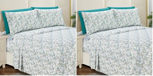 Image of Elegant Comfort Softest and Coziest 6-Piece Sheet Set - 1500 Premium Hotel Quality Microfiber - Deep Pocket, Wrinkle Resistant 6-Piece Paisley Pattern Bed Sheet Set, King, Paisley Teal (Pack of 2)