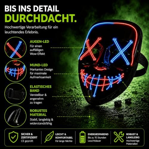 Costumed Halloween Maske Purge LED - Kostümmaske steuerbar für Halloween, Fasching & Karneval als Kostüm & Verkleidung für Herren & Damen (… – Ansicht 6