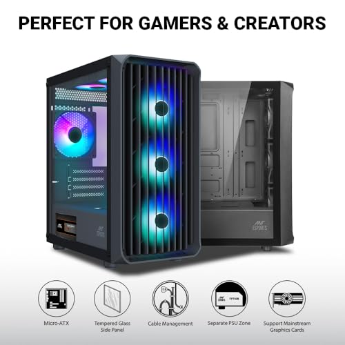 Image of Ant Esports 205 Mini 6F Mini-Tower Computer Case /Gaming Cabinet - Black | Support Micro-ATX, Mini-ITX | Pre-Installed 6 ARGB Fans
