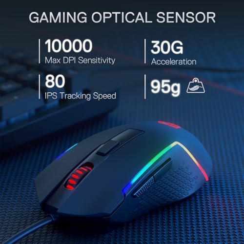Image of Redragon S141 Gaming Keyboard & Mouse Combo, 98 Keys K515 Wired RGB Membrane Keyboard and 10000 DPI Wired M616 Gaming Mouse Bundle