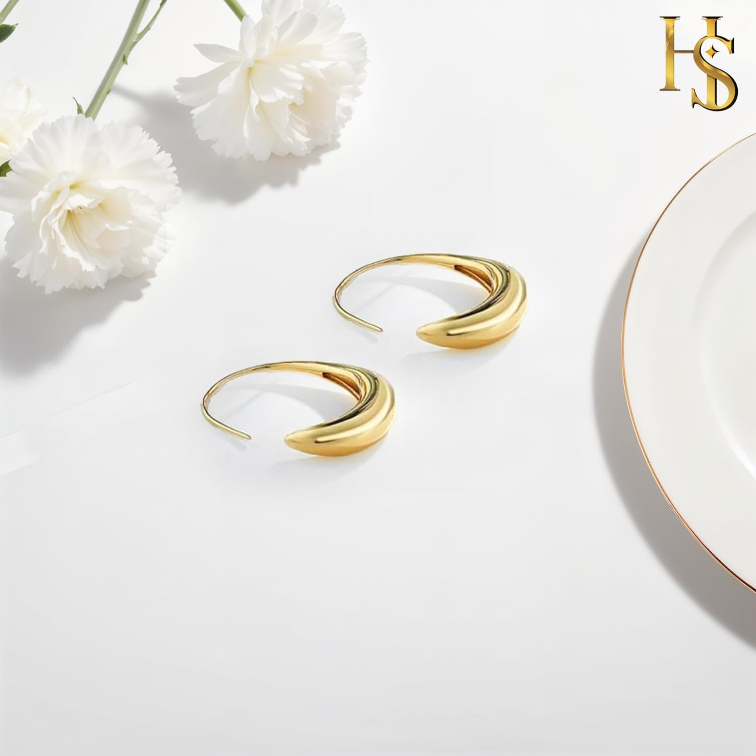 HighSpark Gold Teardrop Hoop Earrings for Women | 18k Gold Plated Statement Oval Earrings | Jewelry Gift - Image 4