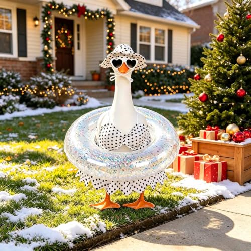 yuboo Christmas Porch Goose Outfits Fits 23 Inch, Goose Clothes with Swim Ring Sunglasses Hat Bikini, Garden Lawn Yard Halloween Play Decor - image 9