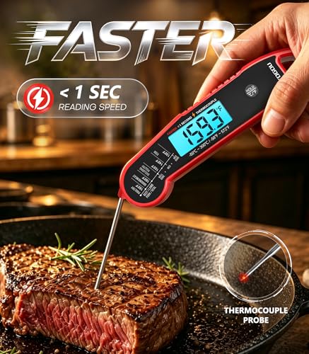 Image of Atogou Professional Meat Thermometer Digital for Cooking Food, <1 Sec Instant Read & ±0.5℉ Accuracy, IP67 Waterproof, Thermocouple Sensor Probe, for Kithchen, BBQ, Grill, for Men Him Dad Birthday, Red