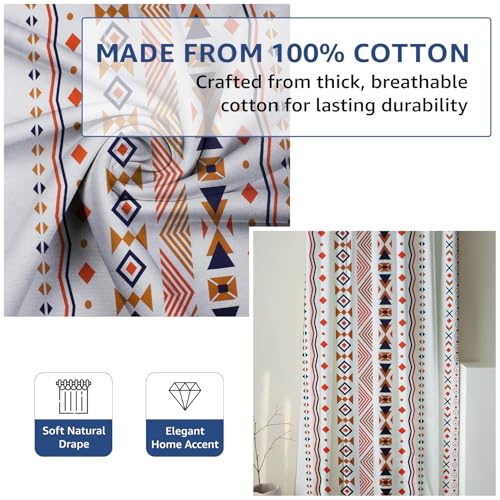 Image of Amazon Basics - Geometric Print Light Filtering Curtains | 100% Cotton 150 TC | Set of 2 | 7 Feet | 115 x 210 cm | Multi-Color | Eyelets & Tiebacks| Ideal for Bedroom and Living Room