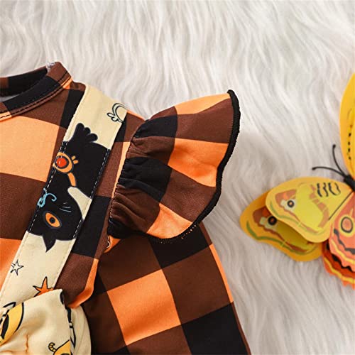 Halloween Day Newborn Infant Baby Girls Boys Cute Romper Long Sleeve Plaid O Neck Printed Bow Ruffle