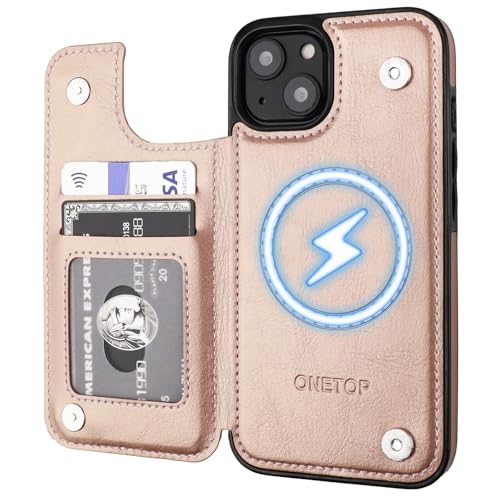 Coque Magsafe iPhone 13 or rose étui portefeuille pour les sorties