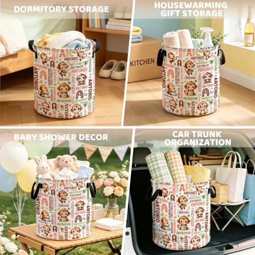 Image of Custom Monkey Laundry Hamper, Personalized Laundry Basket with Name, Customized Dirty Clothes Basket for Clothes Toy Bathroom Bedroom Storage,S-16.5 inchX 13.8 inch