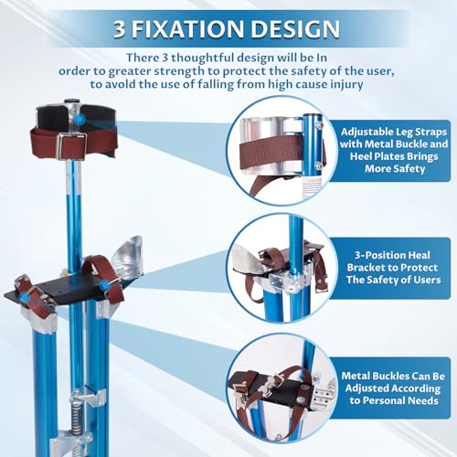 Hooomyai Drywall Stilts 24-40 inch Adjustable Height Aluminum Painting Tool Stilt with Knee Pads Protection Ideal for Painting, Finishing, and Cleaning – Blue - Thumbnail 3