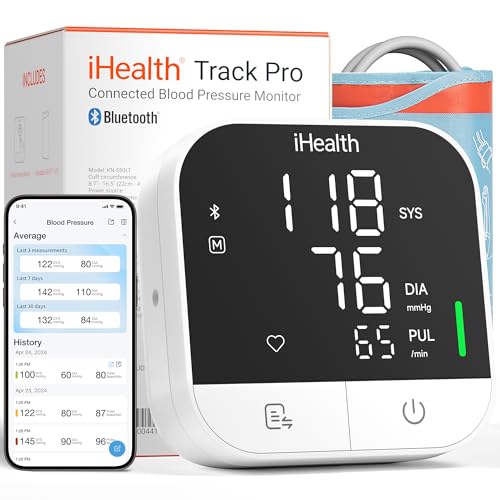 iHealth Track Pro Upper Arm Blood Pressure Monitor, Full-View LED Screen​, Body & Cuff Detection, App-Enabled for iOS & Android, Adjustable Cuff Large Adults Arm Friendly