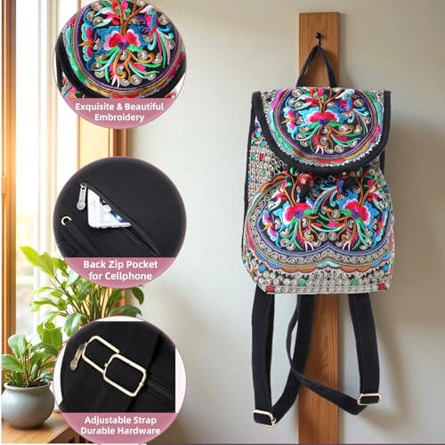 Goodhan Vintage Embroidered Women Backpack Ethnic Travel Handbag Shoulder Bag, 9.8 x 8.2 x 3.9 inch4