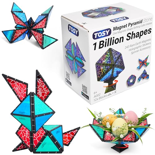 TOSY Magnet Pyramid Stone – 1 Cube Transforms into 1 Billion Shapes, 243 Rare Earth Magnets, Holographic Design, Spinner Accessory, Fidget/Puzzle/Sensory/STEAM Toy, Gift for Valentine Easter Birthday