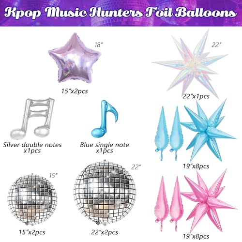 Image of JOGAMS169Pcs Kpop Music Hunter Balloons Arch Kit,Disco Balloon Arch Kit with Iridescent Star Music Note Disco Ball Balloons for Karaoke Songstar Fans Birthday Bachelorette Prom Party Decor