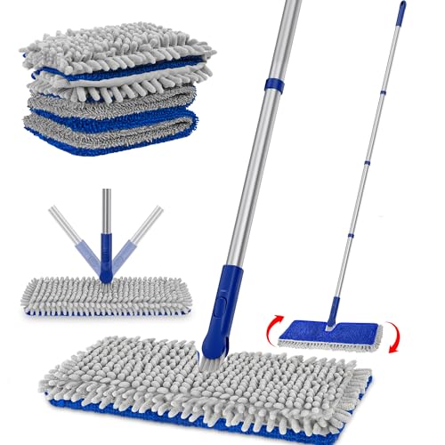 Enspoway 2-Sided Microfiber Flat Mop: Dry Mop with Long Handle Flip Head Washable Pads for Household Kitchen Hardwood Tile Laminate Floor & Wall Cleaning- Sweep Dust Pet Hair