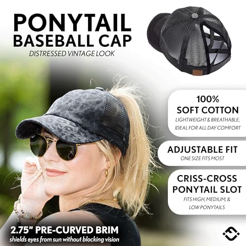 Image of Funky Junque Womens Baseball Cap Dad Hat Ponytail Messy Bun Trucker Ponycap