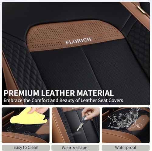 Image of FLORICH Car Seat Covers Front Seats Only, Luxury Leather Seat Covers Universal Anti-Slip Driver Seat Cover, Automotive Vehicle Seat Covers fit for Trucks Vans SUVs Sedans (2 Packs, Light Coffee)