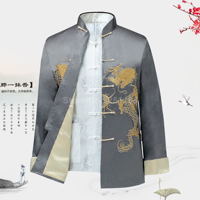 Traditional Chinese Style Embroidery Dragon Hanfu Blouse Tang Suit Men's Kung Fu Tops Jackets Cheongsam Year Coats4