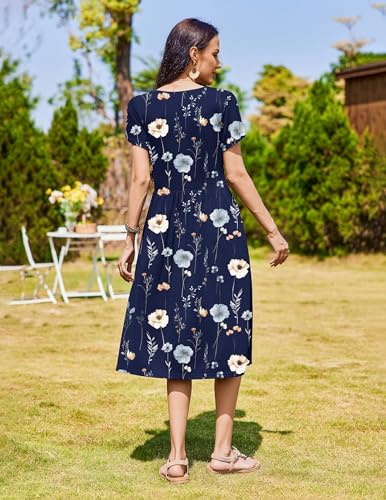 Image of Zeagoo Womens Summer Dresses Casual Aline Midi Dress Short Sleeve Floral Tshirt Dress Flowy Beach Sundresses with Pockets