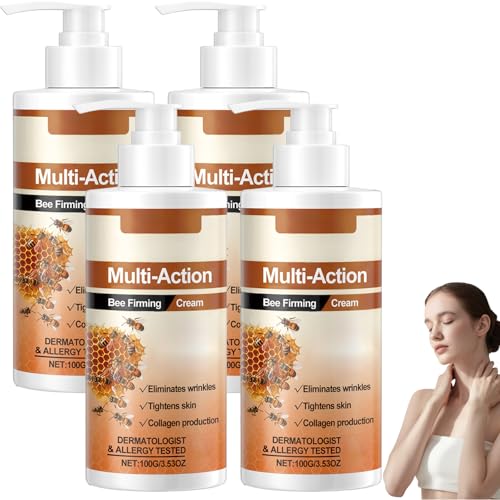 Crema reafirmante multiacción a base de abejas – Avanzada crema antiarrugas y reafirmante para rostro y cuerpo, loción reafirmante de la piel con humedad 24H, equilibra todos (4 unidades)