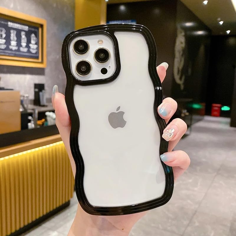 Image of ZR021 for iPhone 16 Pro Back Case Cover | Wavy Border Transparent | Slim Fit | Camera Protection | Shockproof TPU Case - Black