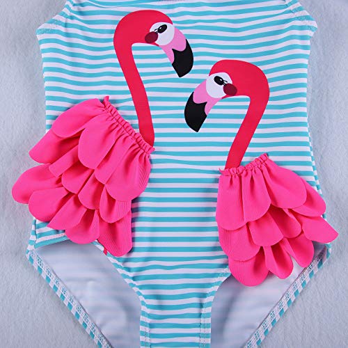 Toddler Baby Girls Swimsuit One-Piece Swimwear Ruffled Backless Bathing Suit Tankini (Flamingo, 3-4T)