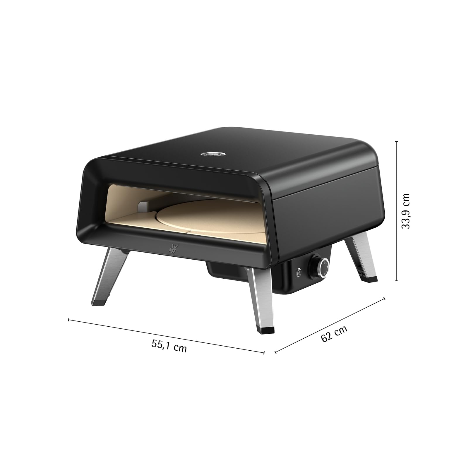 WMF Pizzaiolo Pro Pizzaofen, über 450°C Backtemperatur, großer Pizzastein (Ø 40 cm), automatische Drehmechanik, integrierte Temperaturüberwachung für perfekte Ergebnisse in 90 Sek., Gas Pizzaofen