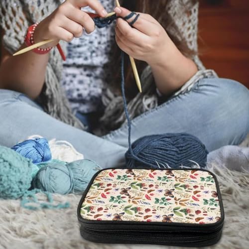 Image of Crochet Hook Case Butterfly Floral Crochet Hook Holder Portable Crochet Hook Storage Bag with Web Pockets Suitable for Crochet Needles /Knitting Accessories