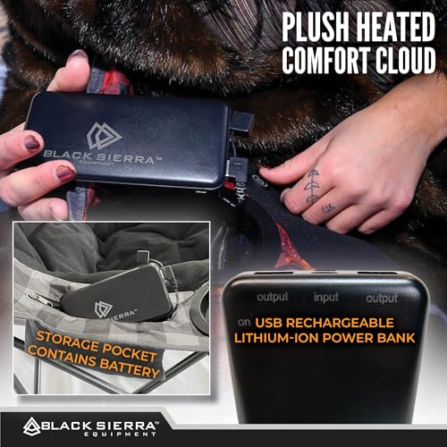 Silla de camping acolchada XL Black Sierra Heated Plush Fleece con calefacción para adultos, asiento plegable de alta resistencia con 3 niveles de calor y batería, soporta 400 lbs, portavasos y bolsa para camping y patio miniatura 5