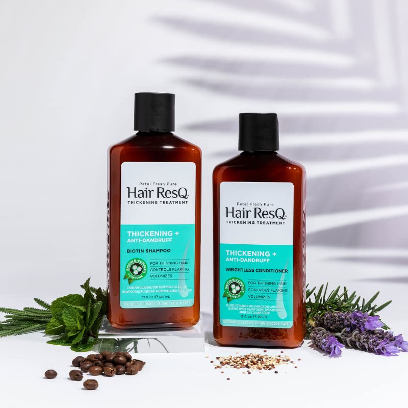 Petal Fresh Hair ResQ Thickening Anti-Dandruff Biotin Shampoo + Conditioner Combo Pack | For Thinning Hair, Volumizes and Controls Flaking 355 * 2 ML