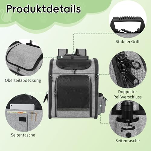 OUUTMEE Haustiertragetasche, abnehmbare Tragetasche mit Rädern, ideal für Katzen und kleine Hunde, Multifunktionaler Rucksack 4-Wege-Handtasche Atmungsaktiv (Grau)