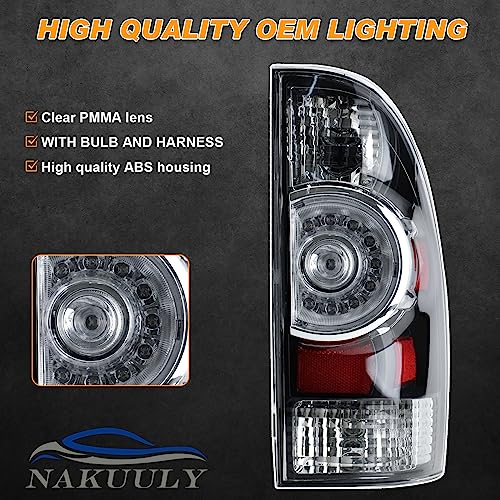 Image of Tail Lights Compatible With 2005-2015 Tacoma (Black Housing Style) | Driver and Passenger Side, LED and Halogen, w / Bulb and Harness, Taillight Brake Signal Assembly
