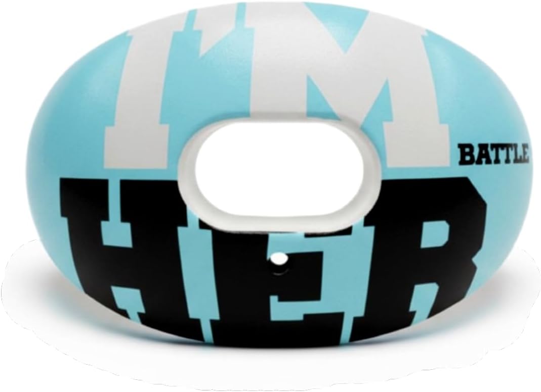 Battle I'm Her Oxygen Football Mouthguard, No-Boil, Max Airflow, Convertible Strap, Braces-Compatible, Youth and Adult (Light Pink)