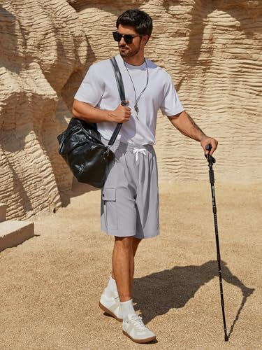 Image of Hardaddy Men's Casual Stretch Cargo Shorts Classic Drawstring Elastic Waist Relaxed Fit Work Short with 5 Pockets