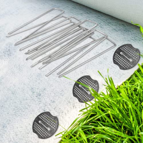 Whonline 200Pcs Landscape Staples Set, 120Pcs Landscape Fabric Staples And 80Pcs Gasket, 6Inch 11 Gauge Heavy Duty Galvanized Garden Staples For Securing Lawn Fabric And Weed Barrier #TOP3