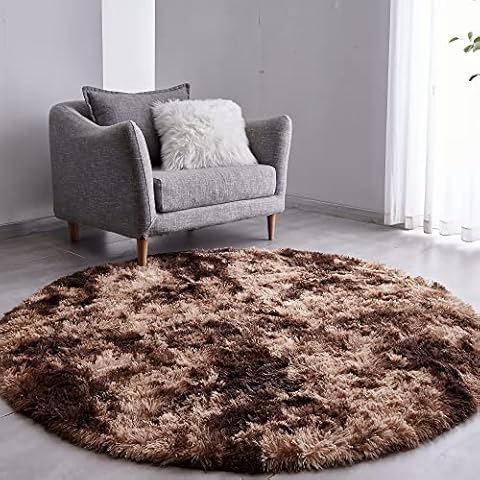 VOFUSHON Alfombra Redonda Pelo Largo Antideslizante Lavable (Ø 100 cm Ronda,marrón) Cover