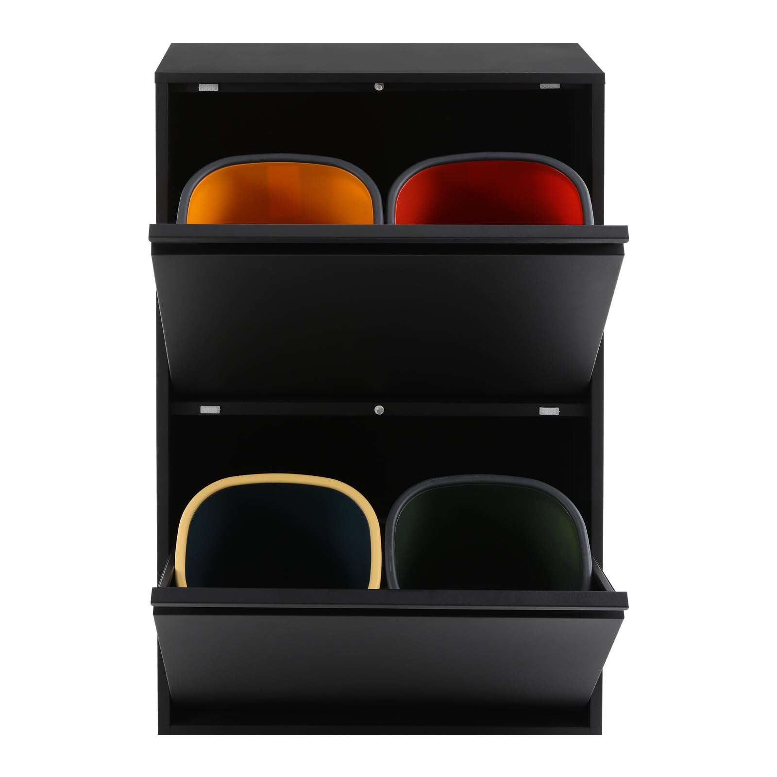 Cubo de basura de cocina, 4 x 15 L, sistema de separación de residuos de gran capacidad, cubo de basura con puertas abatibles, armario reciclado para hogares, oficinas, espacios comerciales