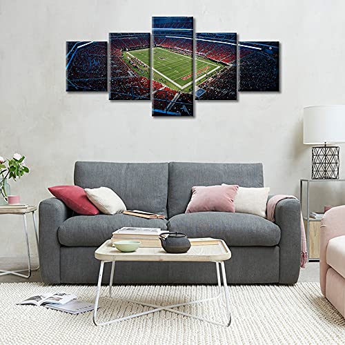 Tumovo American Decor Atlanta Soccer Sport Pictures Paintings 5 Panel Canvas Wall Art Falcons Mercedes-Benz Stadium Artwok Home Decor For Living Room Giclee Framed Ready To Hang, 50" Wx24 H #TOP3